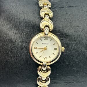 Prescott Women’s Gold Tone Bracelet Roman Numeral Dial Quartz Watch New Battery
